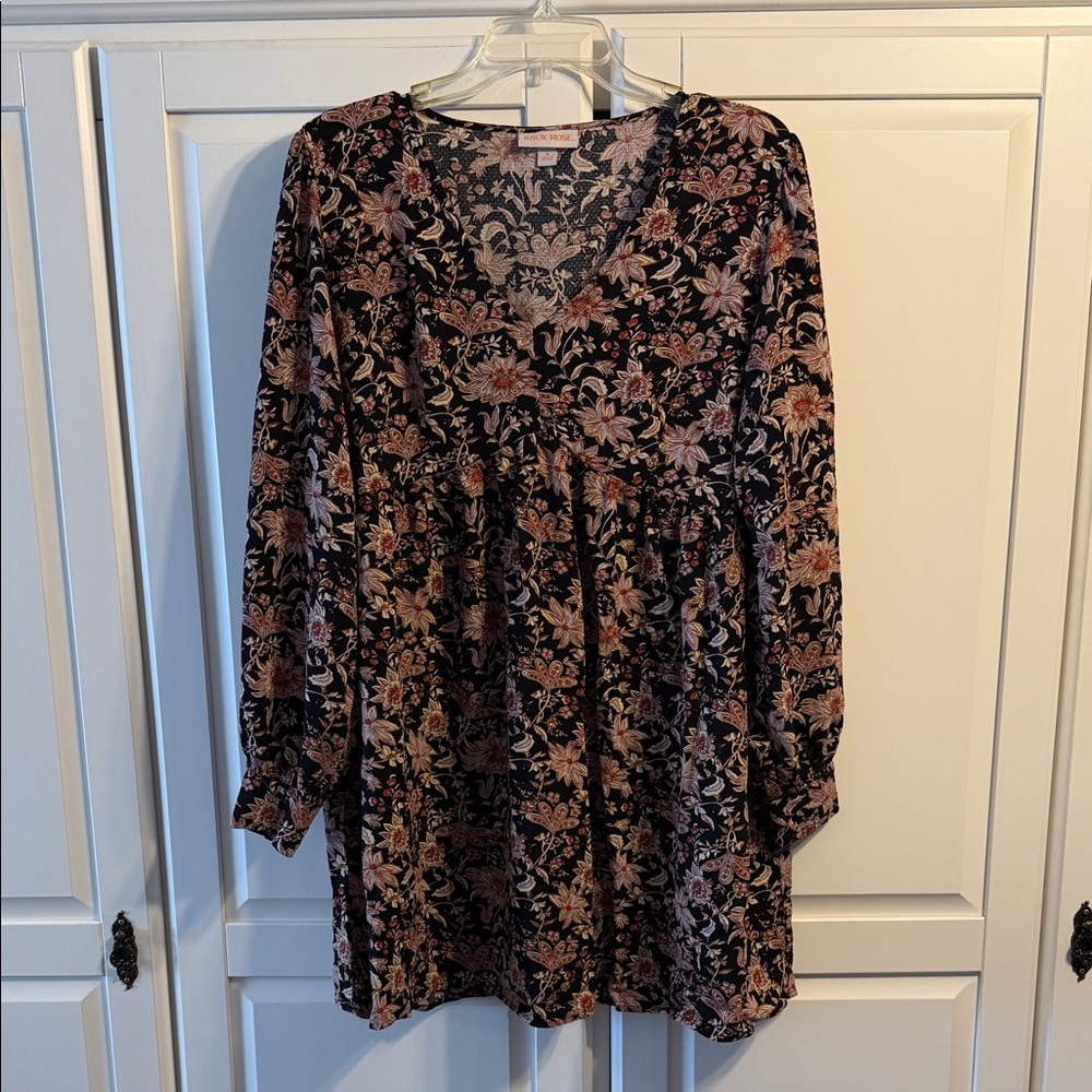 Knox Rose Black and Tan Floral Babydoll Dress